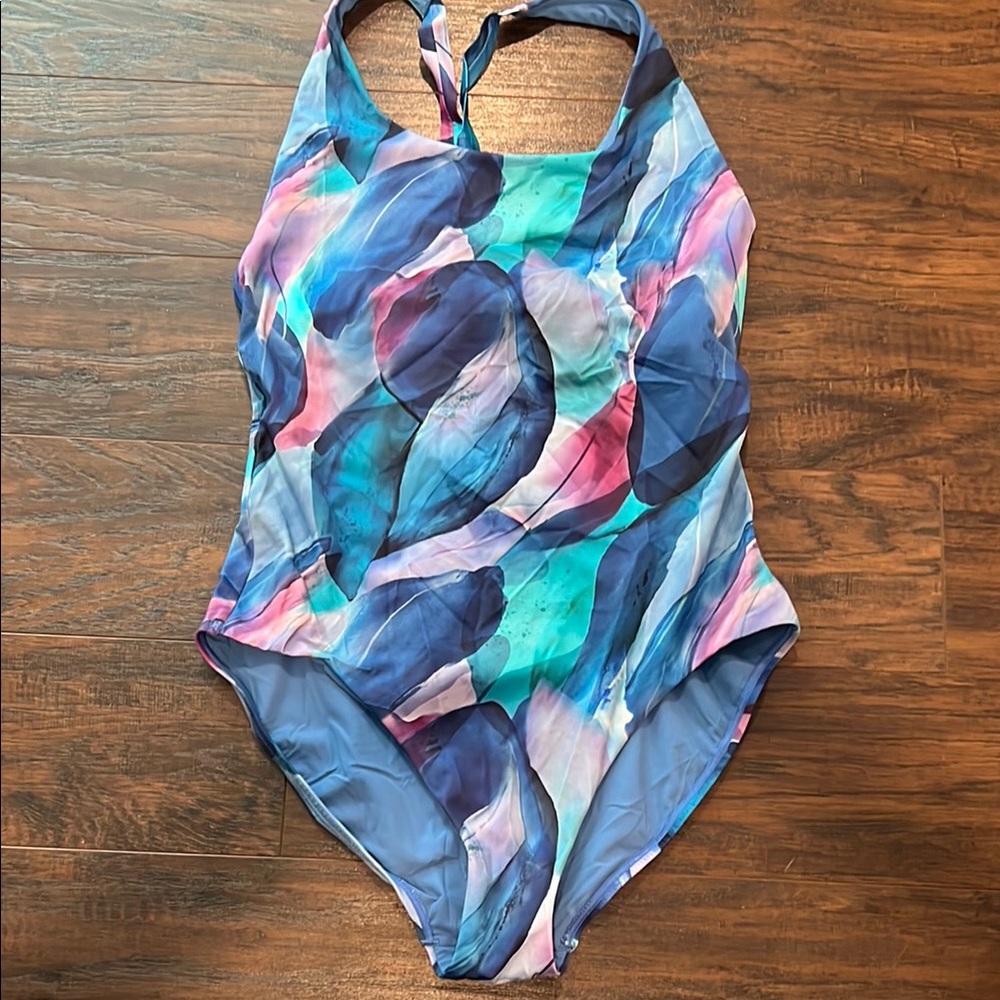 Athleta Blue and Pink One Piece Swimsuit